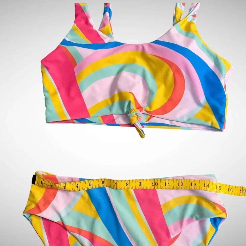 New Womens Zaful Two Piece High Waisted Tankini Bikini Swimsuit Multicolor -L(8)